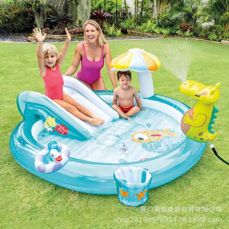 intex 57165 children's play pool with slide crocodile inflatable swimming pool crawling pool can spray water to fish