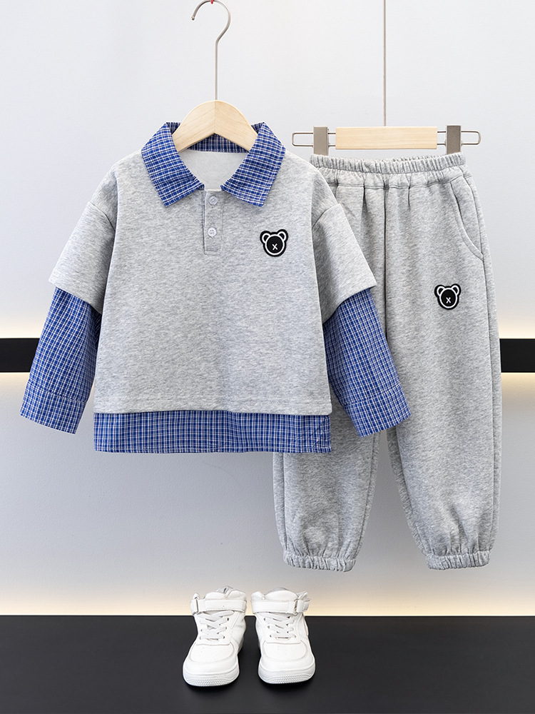 Traje para Niños 7690, Estilo 2026, Ropa Deportiva de Primavera para Niños, Sudadera con Solapa, Conjunto de Dos Piezas a la Moda