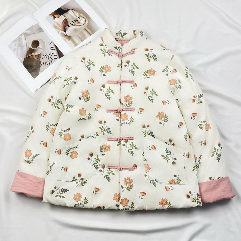 纯棉加厚碎花棉袄小外套女复古手工盘扣宽松印花甜美棉衣棉服|undefined