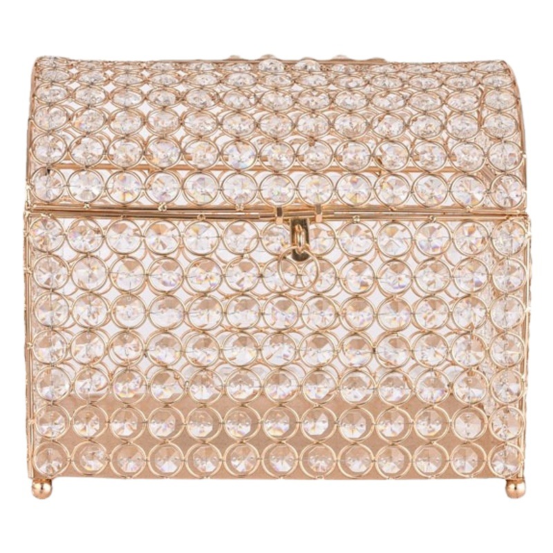 Caja decorativa estilo chino dorado con cristal transparente, joyero metálico elegante para sala o entrada