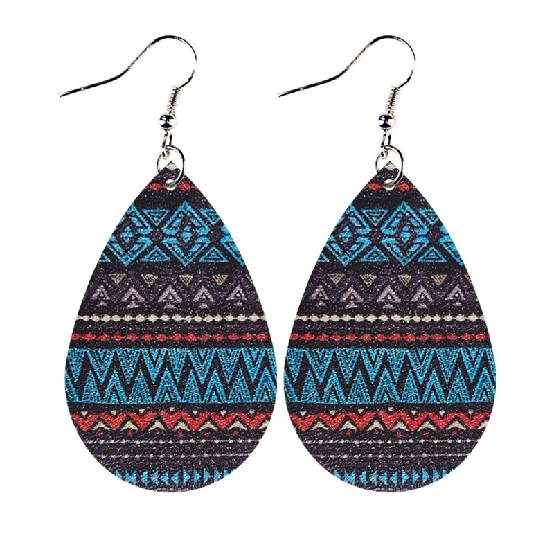 Серьги из кожи в форме слезы, западный племенной тату-близ patterns, лёгкие 6.8×3×0.5 см