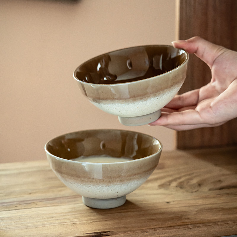 Tazón de cerámica de 5 pulgadas, cuenco de cerámica retrógrado, cuenco de esmalte de hielo, cubiertos caseros, cuenco de arroz, cuenco de sopa