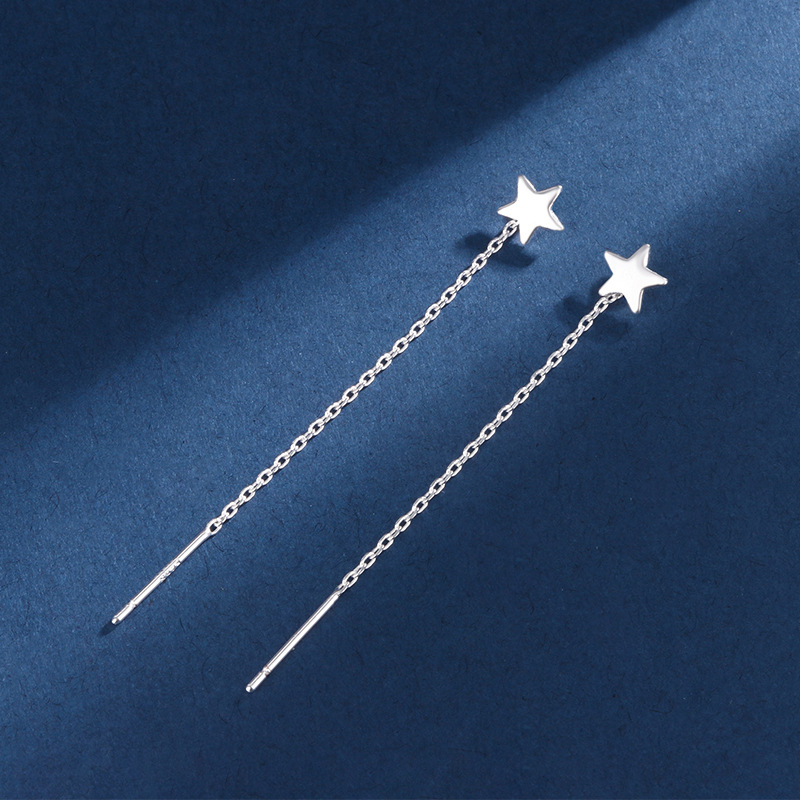 S925 Tremella Line Women's Ear Holes Simple Fresh Korean Style Ear Chain Mid-length Earrings Elegant Earrings