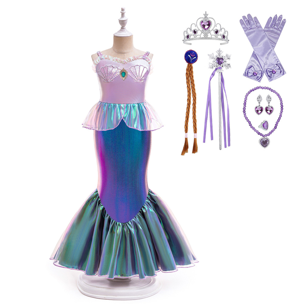 Sirena Ariel vestido de princesa sirena Ji vestido de cola de pez vestido de lentejuelas para niños vestido de fiesta COS