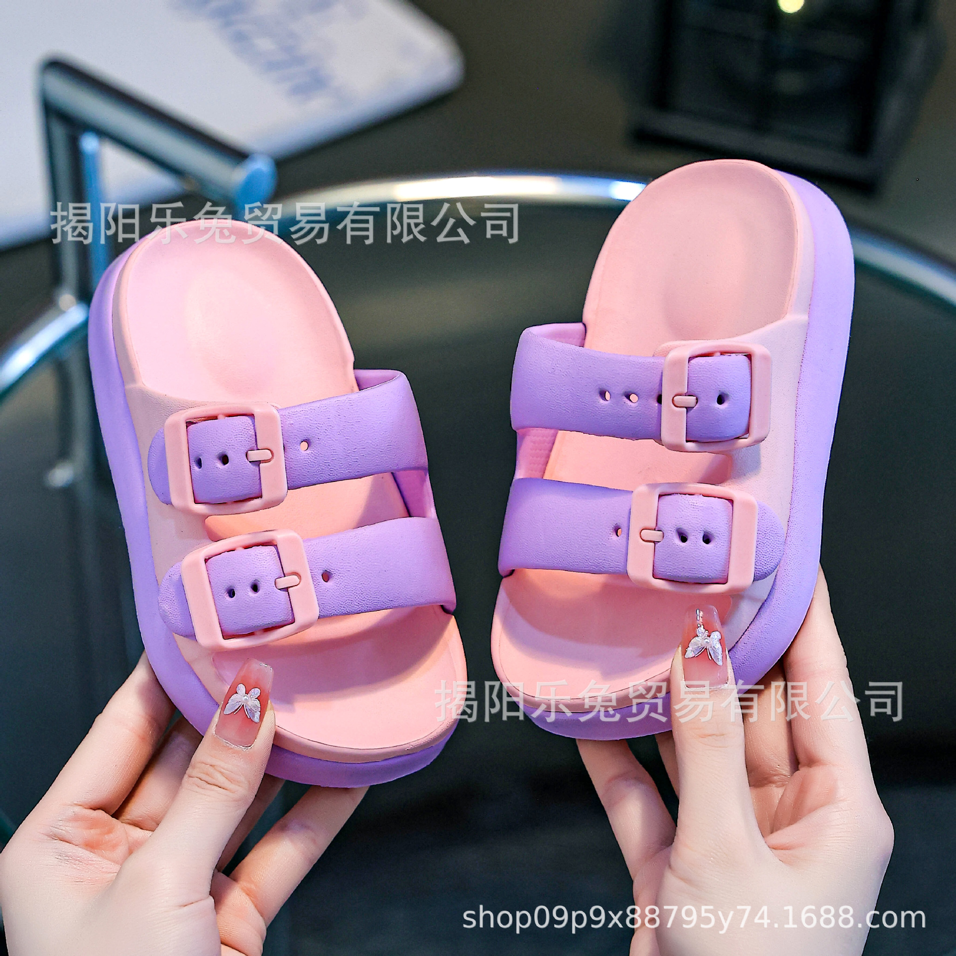 2025 New Style Boys' and Girls' Double Buckle Sandals, High-End Thick-Soled Slippers, Indoor and Outdoor Non-Slip Soft-Soled Children's Shoes