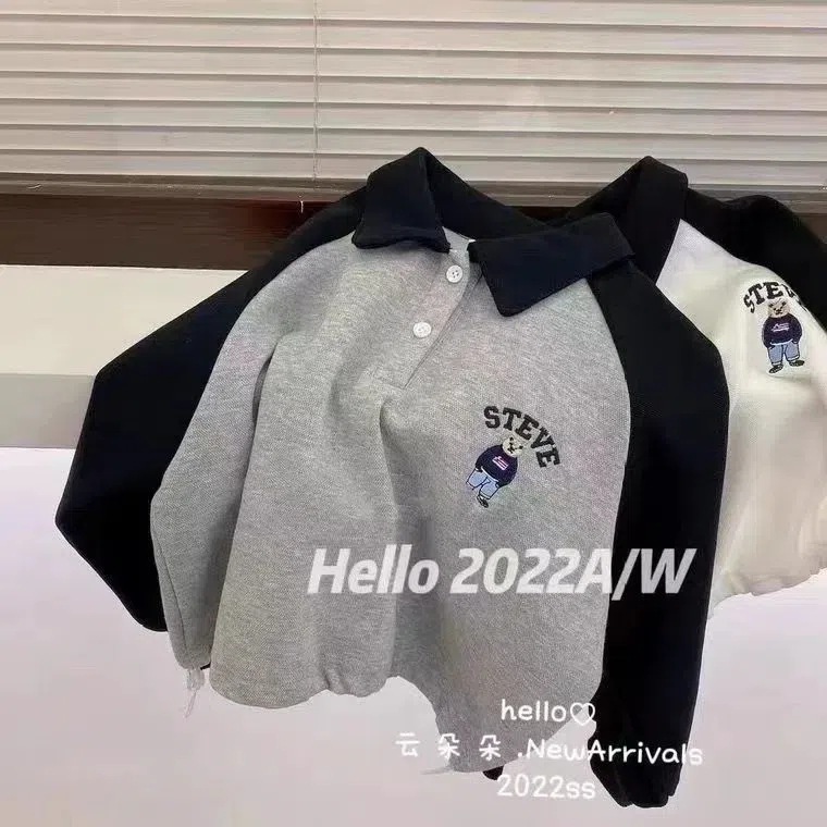 2023 Spring and Autumn Children's Clothing New Long-sleeved Sweater POLO Shirt Handsome Simple Raglan Sleeves Spliced ​​Embroidered Western Style Top