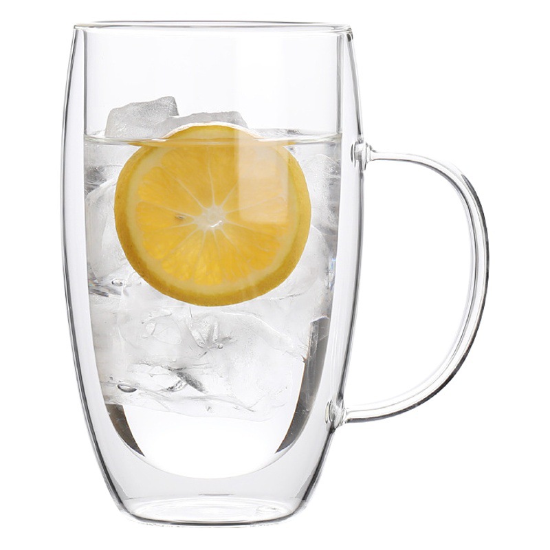 Taza de agua transparente para el hogar con mango taza de café aislada taza de huevo de borosilicato de vidrio de doble capa taza de jugo