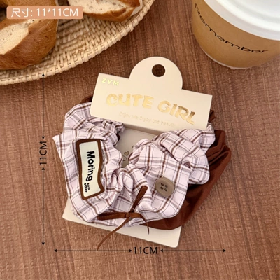 Bear Fabric Label Hair Tie: Saç üçün rezinlər - 6-lotus-pink-plaid-washed-hair-tie