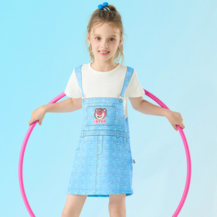 Strawberry Bear Cute Cartoon Printed Children's Wear Summer Girls Children's Short-sleeved dress Trendy Cool Printed Fashion Simple