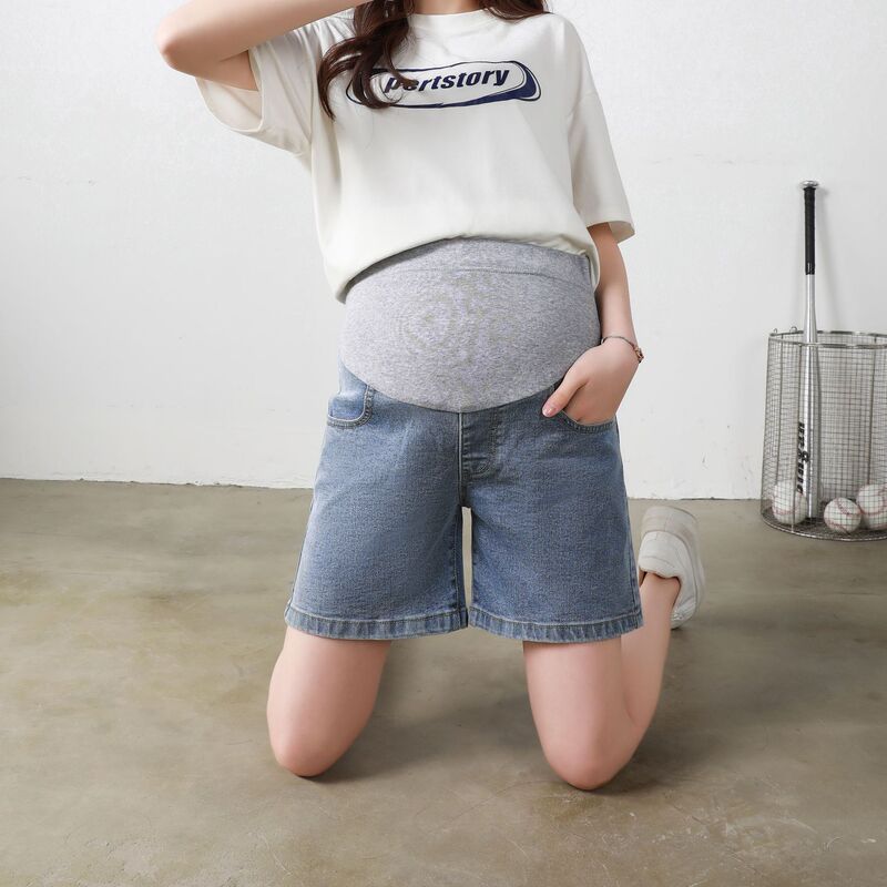 New Maternity Jeans Shorts Summer Wear High Elasticity Five-Point Pants Plus Fat Plus Size Belly Support Pants