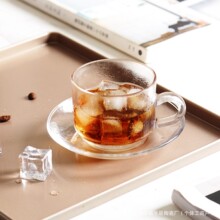 ins加厚玻璃咖啡杯碟套装欧式摩卡布单品拿铁拉花透明杯下午茶杯