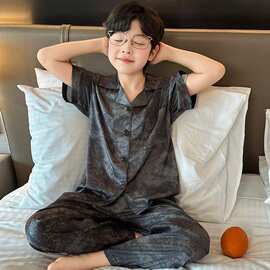 北疆狼儿童装男童睡衣夏装套装夏季薄款中大童夏款休闲家居服男孩