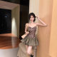 American Leopard Sling dress Women's Autumn and Winter Fishbone Waist Flower Bud Tutu Skirt High-grade Inner Strapless Skirt