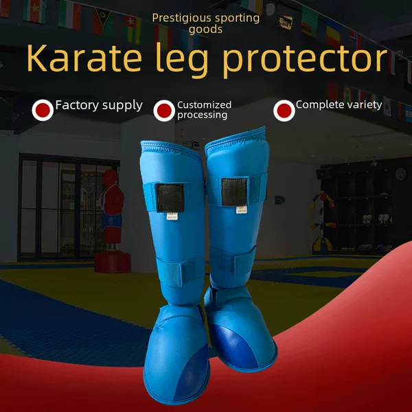 Karate Leg Guards, Over-The-Knee, Extended Length, with Foot Protection, Can Be Printed with Logo, Integrated Foot Guards, Karate Protective Gear, Non-Slip