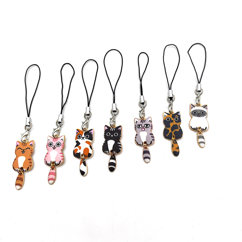 Cartoon cute kitten mobile phone chain kitten mobile phone rope bag pendant cute tail cat mobile phone lanyard