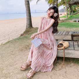 度假风超好看扎染无袖连衣裙女2026夏季新款独特漂亮绝美背心长裙