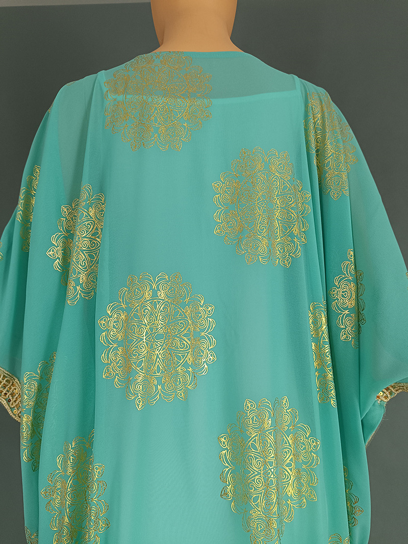Cross-border European American Fashion Plus-size Dress, Hot-selling In The Middle East And Dubai, Gold-embossed Chiffon_ecoleips.com