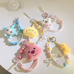 萌趣卡通毛絨小海狸公仔串珠鏈條手提鏈吊墜通用手機殼手腕式掛繩