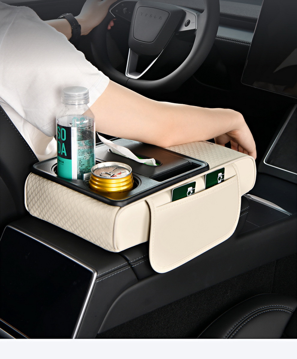Car Armrest Box Heightening Pad, Universal Multifunctional Protective Cover, Tissue Storage Box, Leather New Model Car Armrest Box
