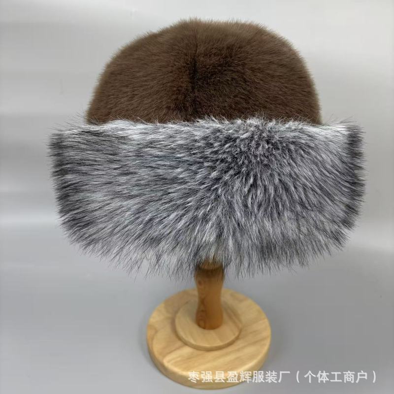 蒙古帽双色女秋冬季棉帽保暖蒙古帽显脸小百搭护耳大帽檐毛绒盆帽|undefined