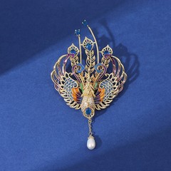 中国風の百鳥 Chaofeng 高級エナメルフェニックスブローチ女性の天然真珠スマートタッセルハイエンドスーツアクセサリー