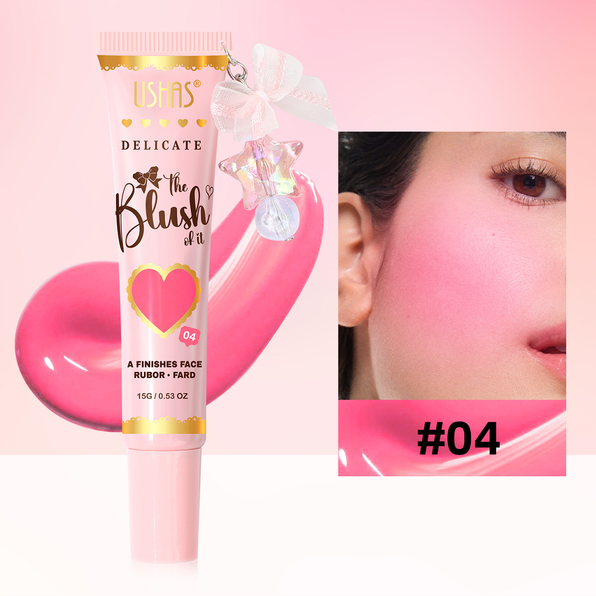 USHAS spot hot sale 6 colores manguera líquida colgante de ojos rojos sombra de ojos labios mejillas de doble uso reparador natural UBL002