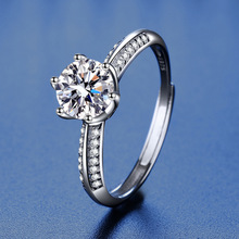 欧美轻奢925纯银戒指微镶六爪半壁江山莫桑石指环女结婚婚戒货源