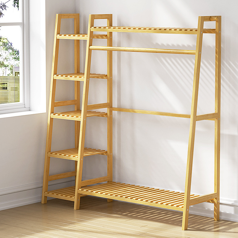 Simple bamboo bedroom floor coat rack hanger drying rack supports a custom batch pick-up