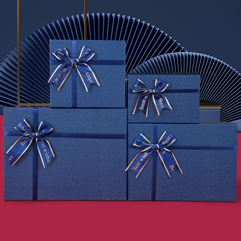 En stock caja de regalo arco azul Tapa Rectangular caja de regalo cosméticos caja de embalaje caja de regalo de mano al por mayor