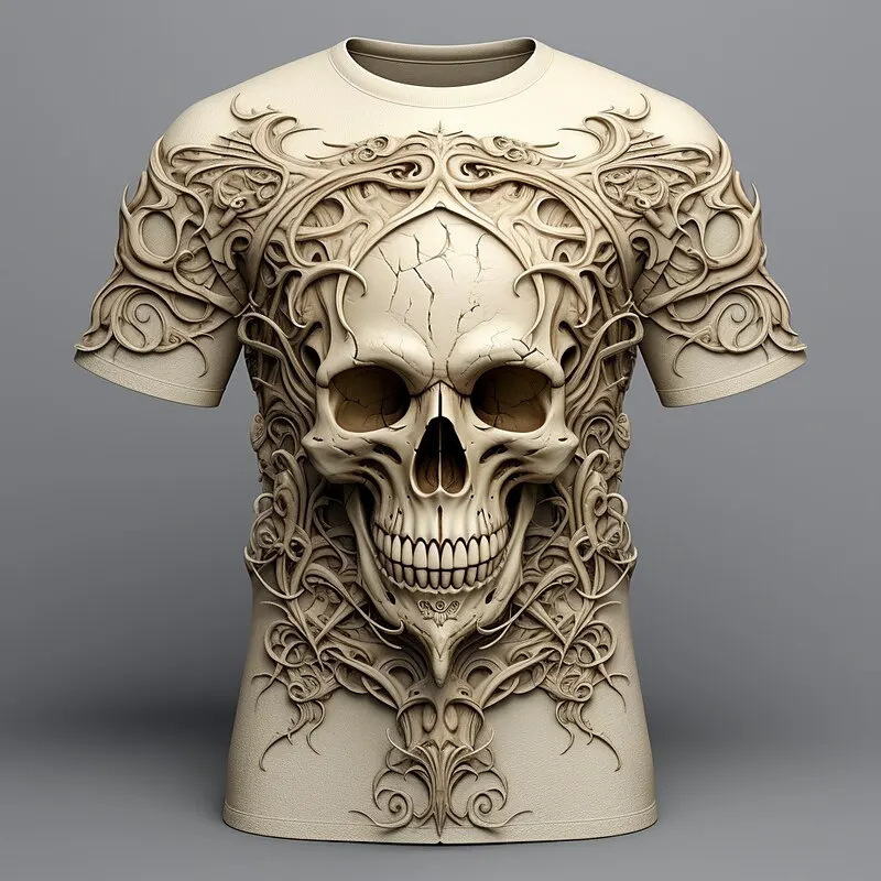 Cross Border Hot Selling Skull Armor Men's T-Shirt 3D Printing Novelty Image Fashion Trend Printed Round Neck Short Sleeve