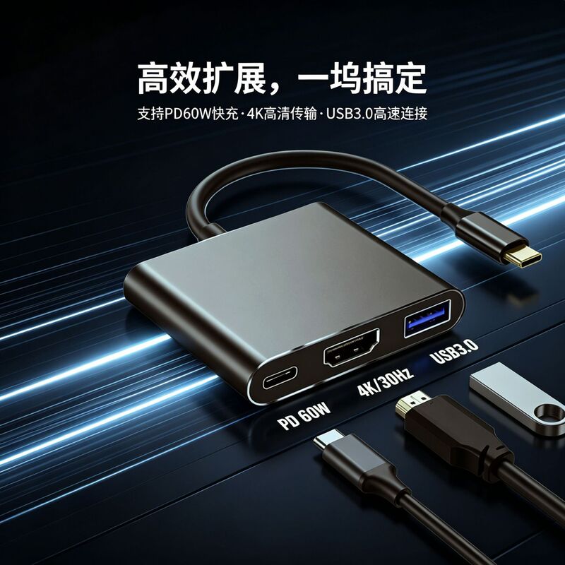 Suitable for Apple One-To-Three Adapter Docking Station Type-Ctohdmi+Usb3.0+Pd Adapter Hub