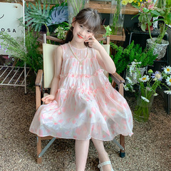 女童無袖連衣裙2024夏季新款兒童韓版洋氣裙子女大童蓬蓬紗公主裙
