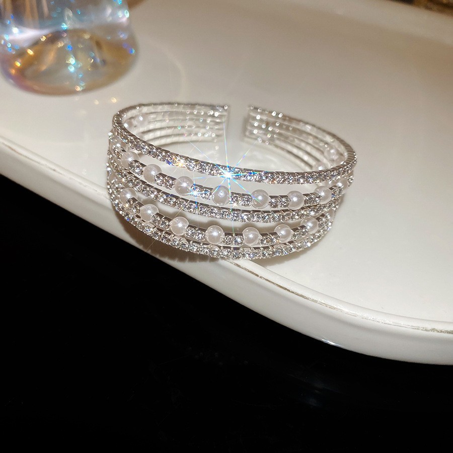 Pulsera elástica de diamantes de múltiples capas con perla artificial ins pulsera de moda exquisita pulsera de alta gama hermosa transfronteriza