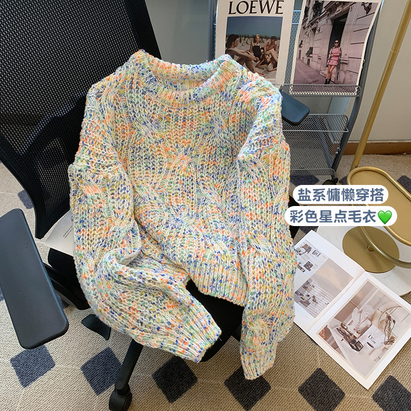 Korean style thick knitted knitted wool top autumn and winter versatile Western style loose lantern sleeve short pullover sweater