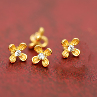 Mini Osmanthus Button S925 Sterling Silver Gold-Plated Four-Leaf Clover Small Flower Button Hand Rope Braided Rope Button Accessories Handmade Accessories