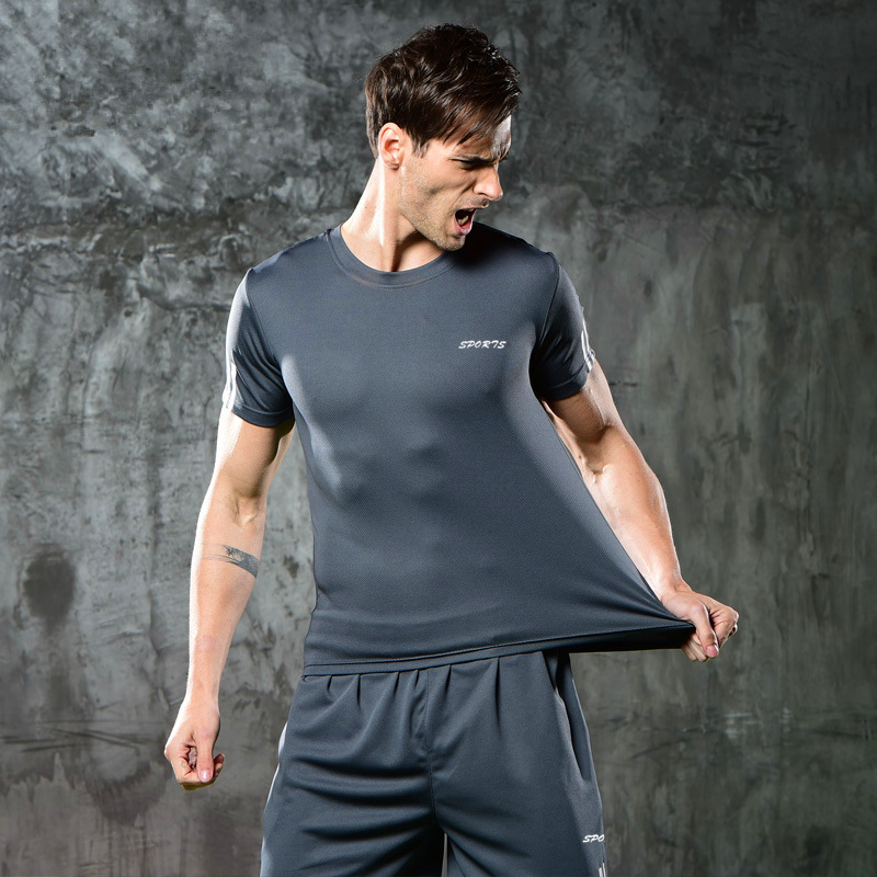 跨境虾皮休闲运动套装男2021夏季宽松健身装男士短袖短裤速干套装|ms