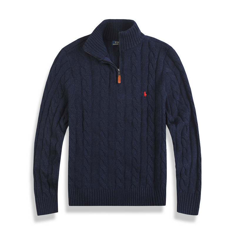 2025 Autumn and Winter New Half-Zip Men's Twisted Shirt Top Fashion Casual Pullover Horse Mark Rl Sports Trendy Sweater