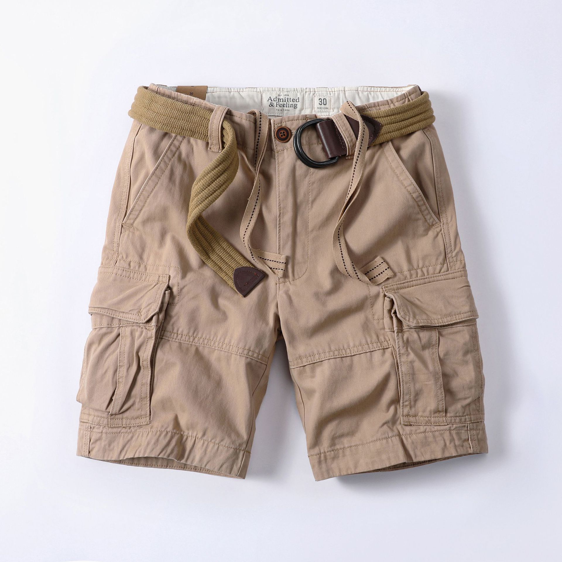 Pantaloncini cargo da uomo Ami Khaki Summer Cotton Camouflage, pantaloni casual taglie forti_voghion.com