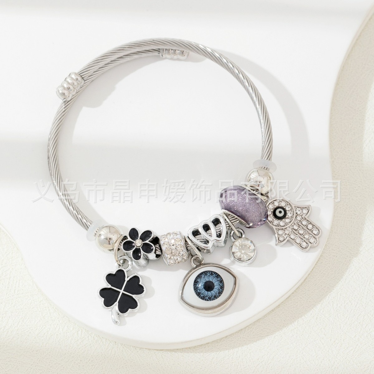 Brazalete Pan Jia, brazalete de explosión transfronteriza, diamante de diamante, ojo del demonio, mano de Dios, joyas de moda de amor de cuatro hojas image 3