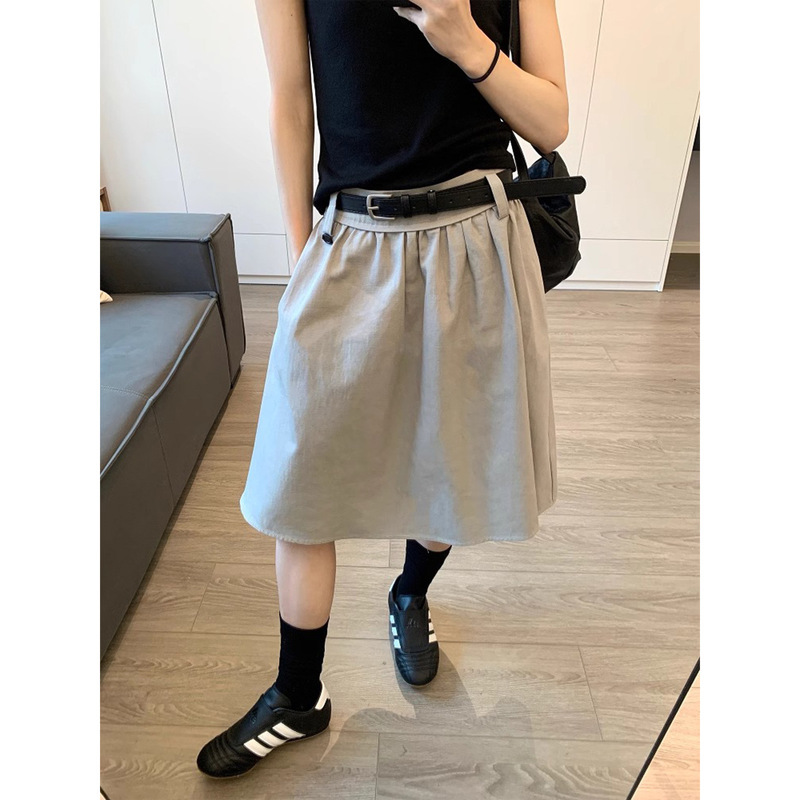 3312# Awencoat Belt Skirt A- line Skirt Summer New Mid-length Slim Skirt
