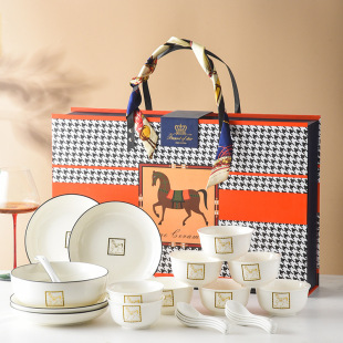 Aima Bronzing Ceramic Tableware Gift Box Practical Wedding High-end Gift Retro Light Luxury Style Glaze Color Accompanying Gift