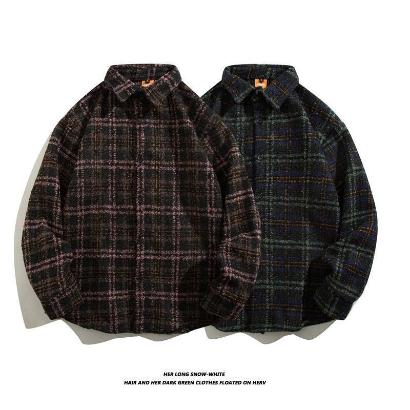 Japanese Retro Woolen Trendy Plaid Shirt Men's Long-Sleeve Autumn and Winter Korean Style Trendy Couple Versatile Casual Jacket Japanese Retro Woolen Trendy Plaid Shirt Men's Long-Sleeve Autumn and Winter Korean Style Trendy Couple Versatile Casual Jacket