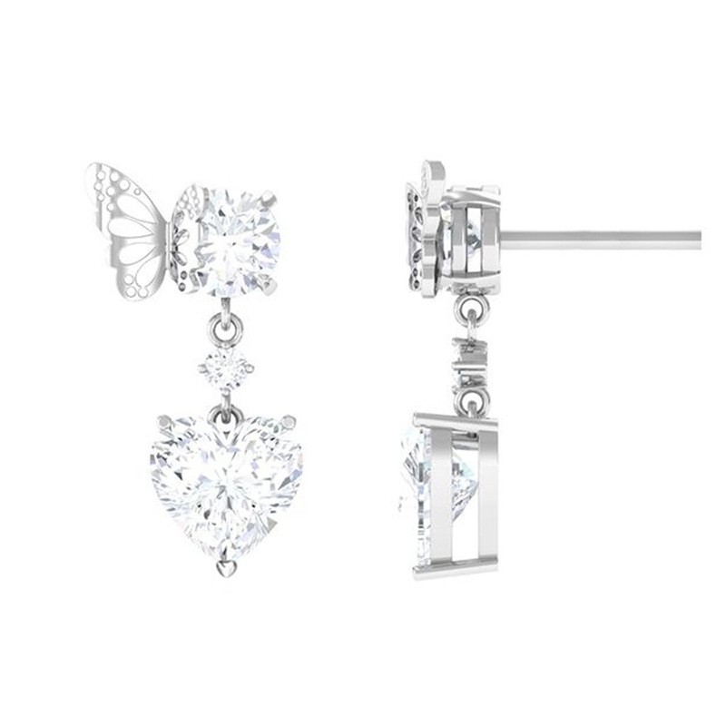 304 Stainless Steel Ear Needle Material 1 Pair Classic Style Heart Shape Butterfly Copper Zircon Drop Earrings