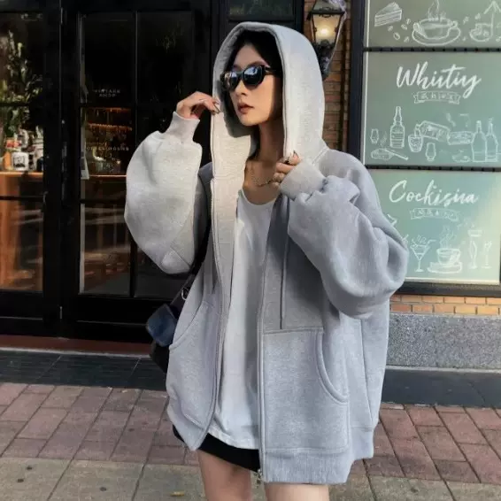 山东即墨卫衣外套女2025秋冬新款上衣小个子学院风连帽拉链开衫