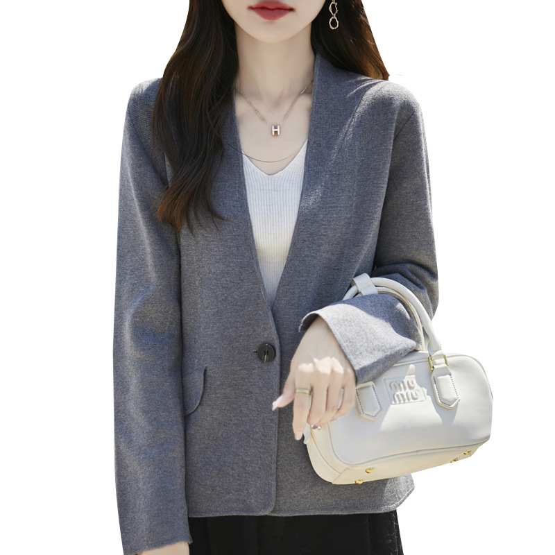 2025安迪绒西服无领精仿羊毛开衫宽松一粒扣短外套女西装外套百搭|undefined