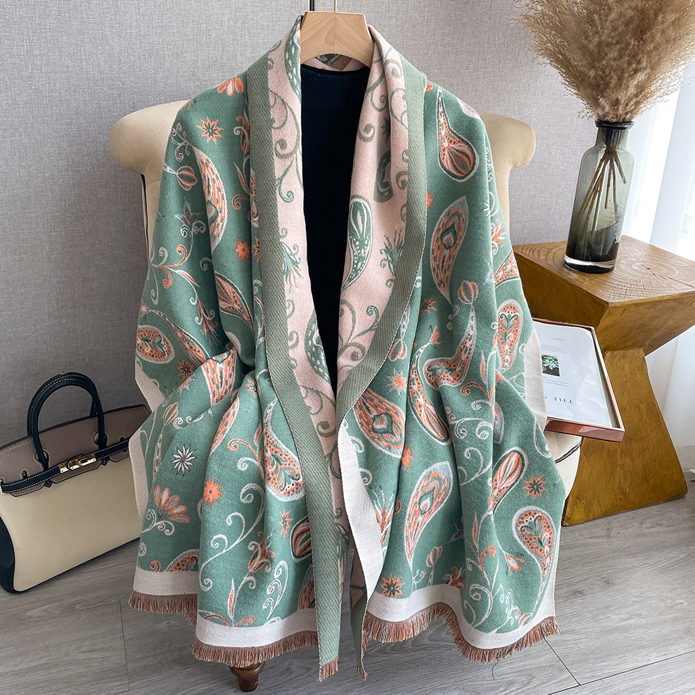 Comercio exterior retro Flor de anacardo Otoño e Invierno versátil largo engrosado bufanda chal de doble cara de Cachemira-como bufanda caliente para las mujeres
