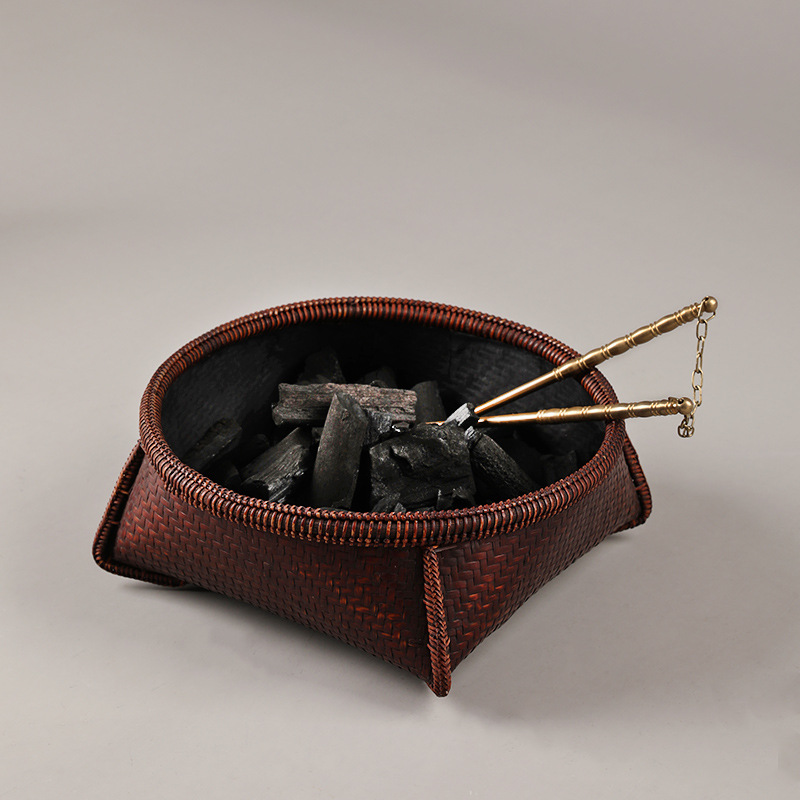 Cesta de carbono bambú tejido laca hecha a mano de oliva cubo de carbono Longye cubo de carbono a prueba de fugas Cesta de cenizas accesorios de té hervido una cerimonia de té lote