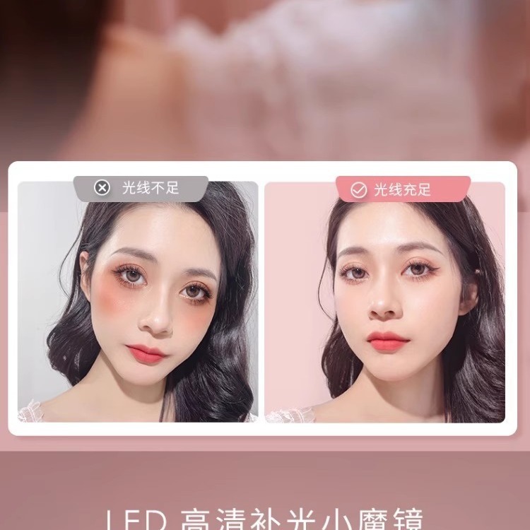 クロスボーダーled化粧鏡携帯化粧円形手のひら両面補光鏡折り畳み鏡2倍拡大ミニハンドヘルド|undefined