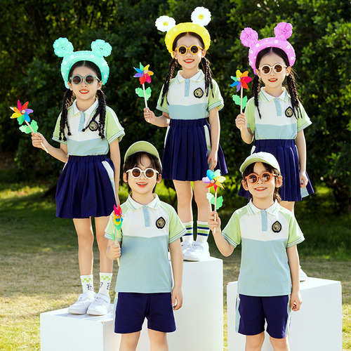 幼儿园园服夏季学院风儿童校服表演服夏装短袖套装小学生夏季班服