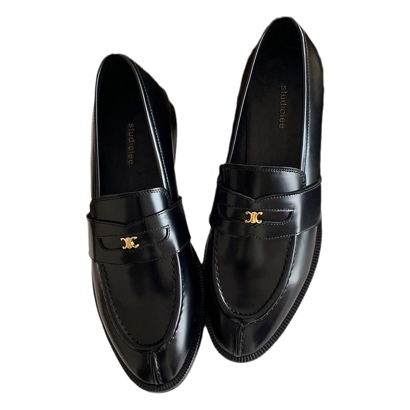 Mamá de uva estilo británico punta redonda pequeña hebilla de oro zapatos de una sola capa mocasines de plataforma de tacón grueso zapatos de cuero pequeños para mujeres primavera y otoño